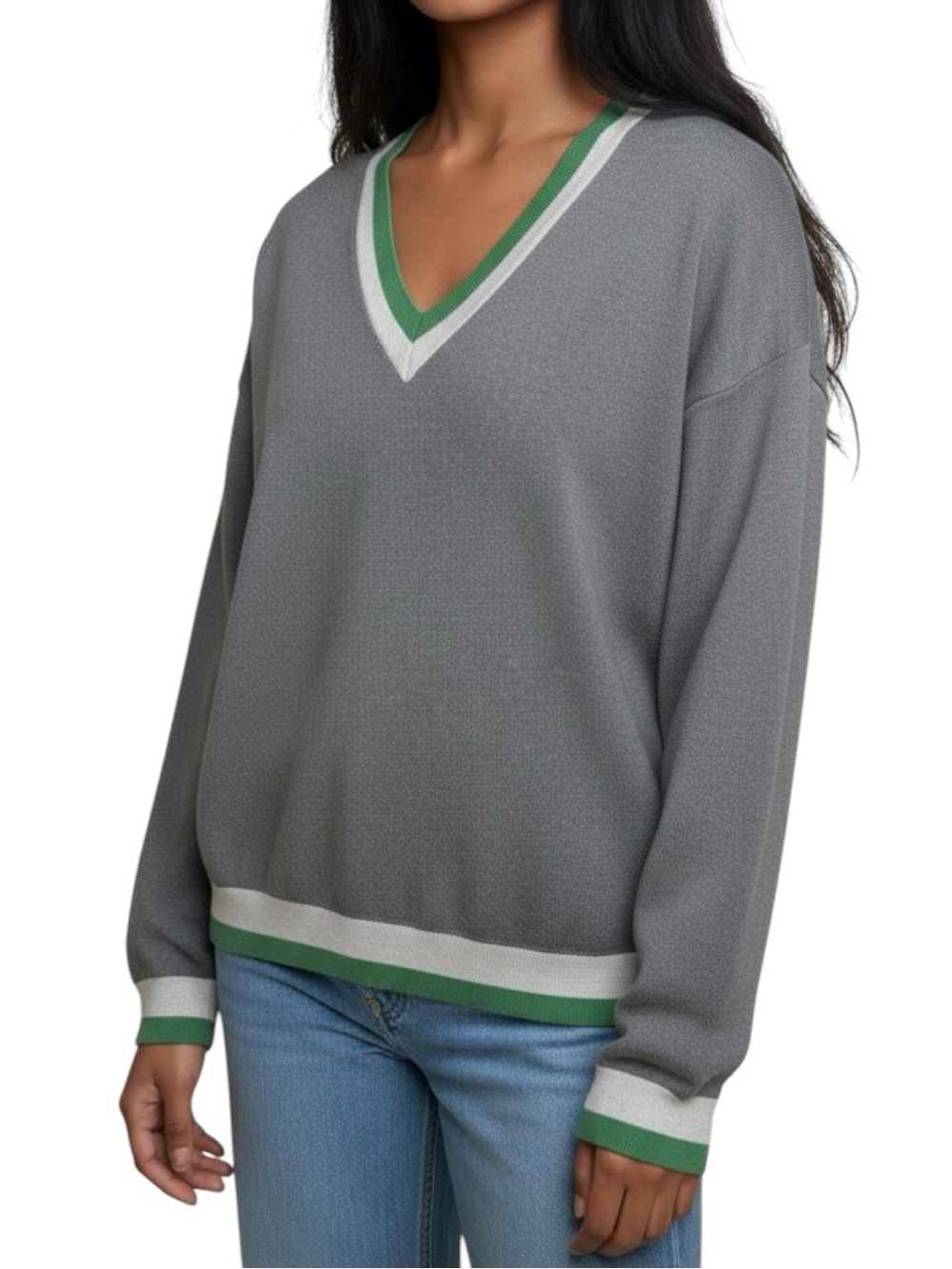 Kokun Cashmere & Bamboo Varsity V-Neck Sweater